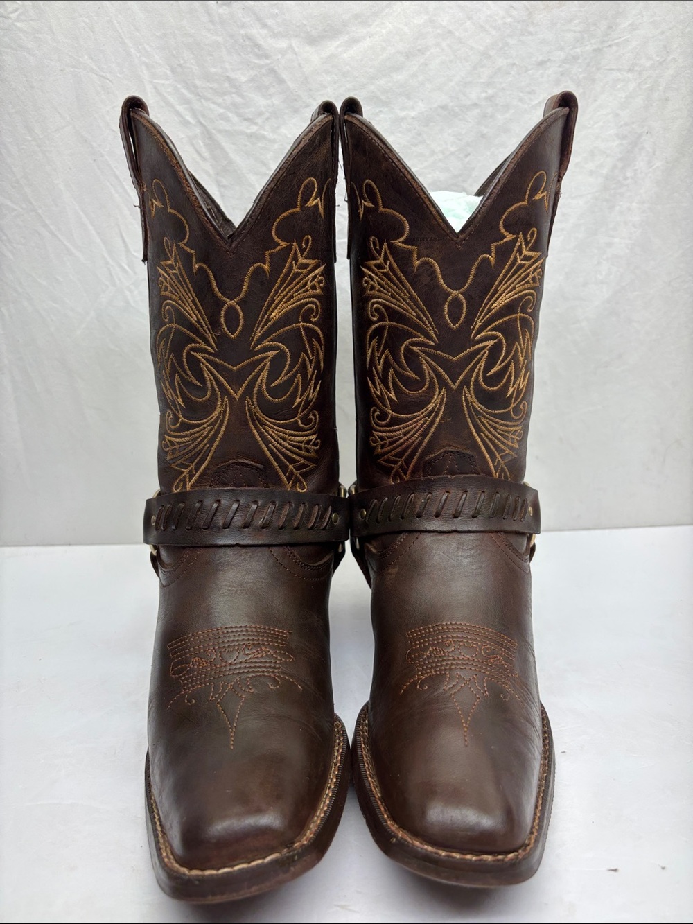 Classic Brown Western Cowgirl Boots with Harness Strap, SZ 25.5 Méx/8.5 US